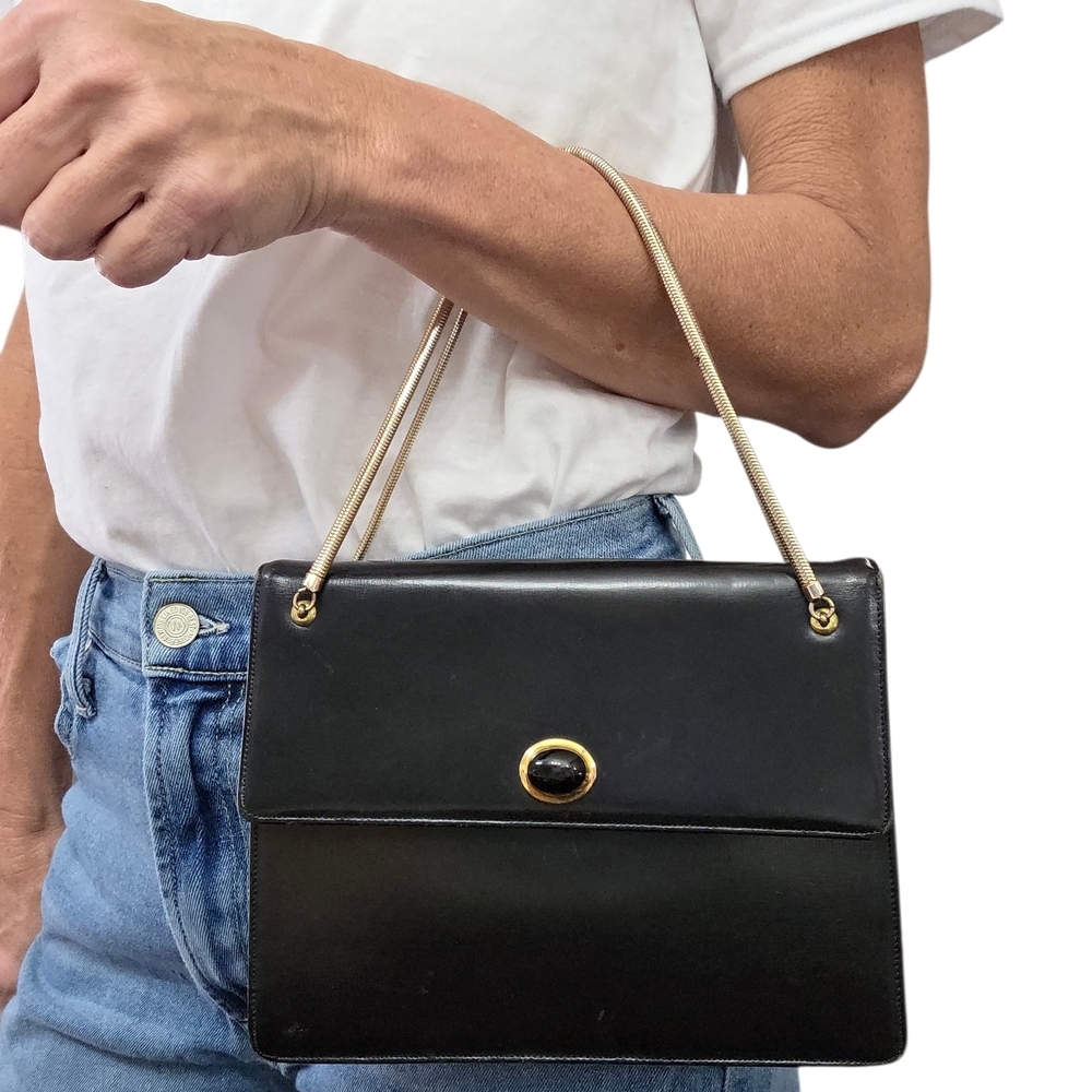 Vintage Coblentz Black Leather Chain Shoulder Clutch Evening Bag Classic